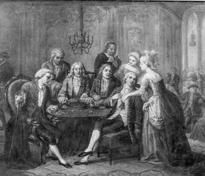 late 1800 painting of french roulette player